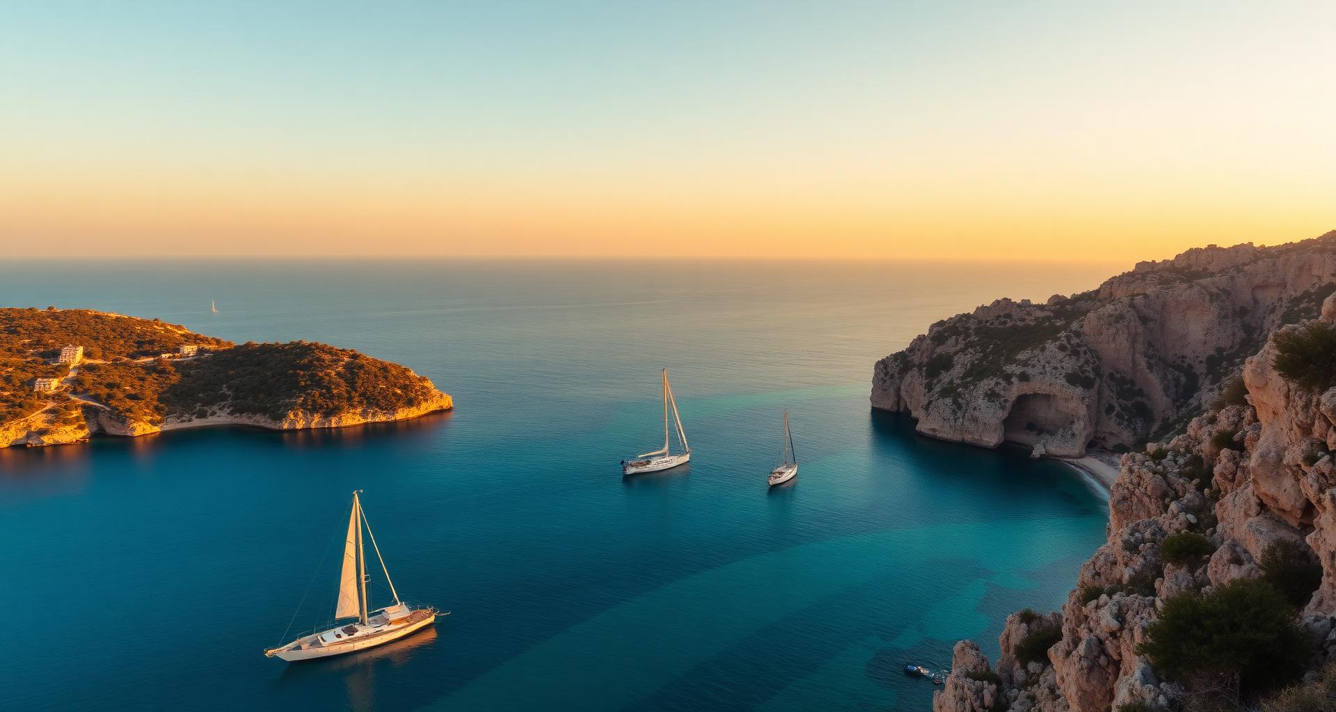 Mediterrane Bucht bei Sonnenuntergang